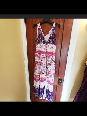 Aratta Sleeveless Tiered Floral Maxi Dress in Purple, Pink and White